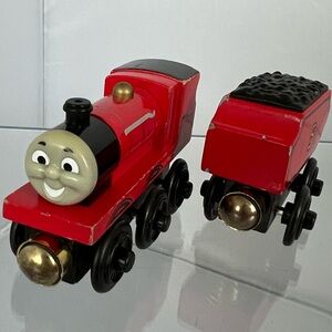 Thomas Friends Wooden Train Tank Engine  James With Tender Railway Gold Magnets